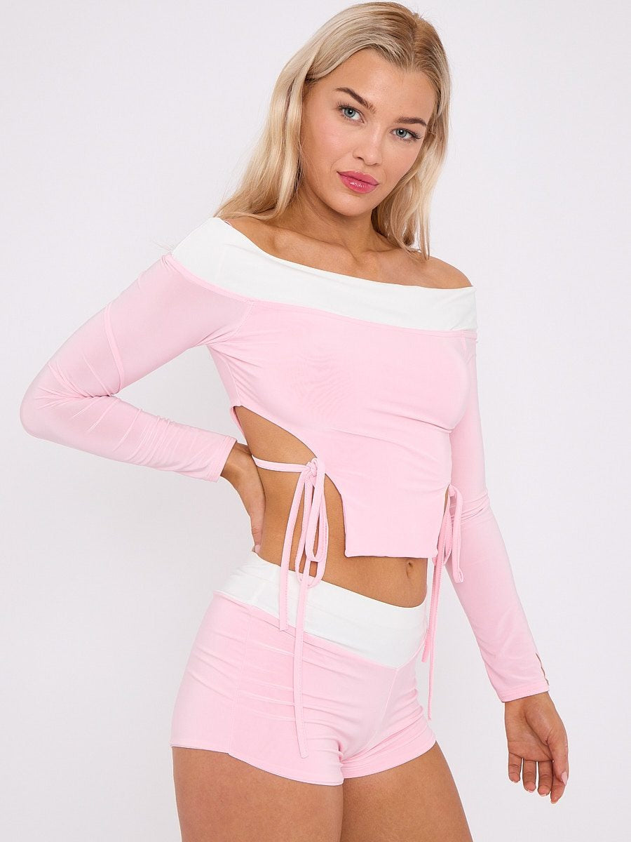 Lace Tie Knot Crop Top & Shorts Co-ord - Alaina - Storm Desire