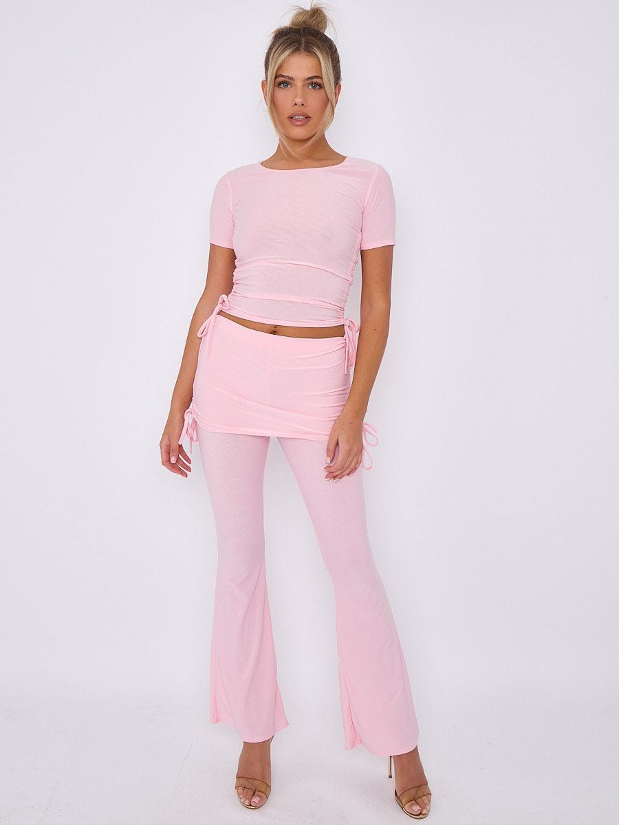 Ruched Crop Top & Fold Over Flared Trouser Co-ord - Delilah - Storm Desire