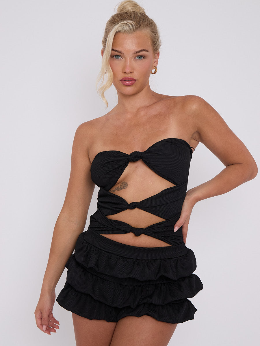 Frill Skort & Knotted Bandeau Bodysuit Co-ord - Hope - Storm Desire