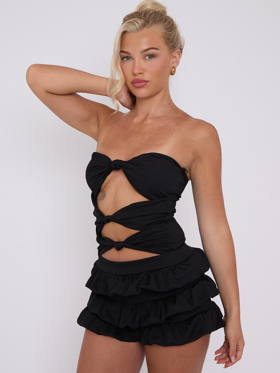 Frill Skort & Knotted Bandeau Bodysuit Co-ord - Hope - Storm Desire