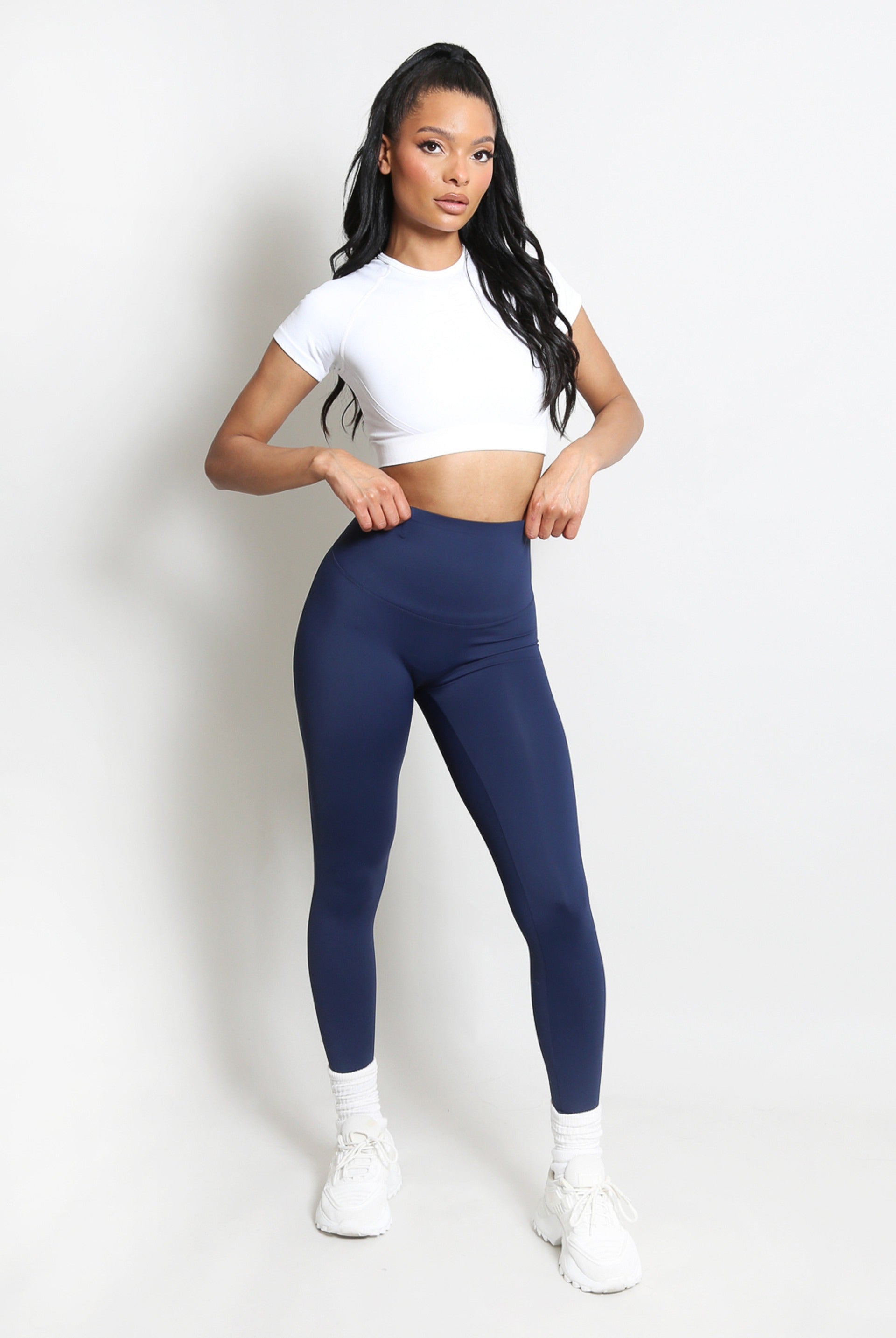 Navy Blue High Waisted Sports Energy Leggings - Lexi - Storm Desire