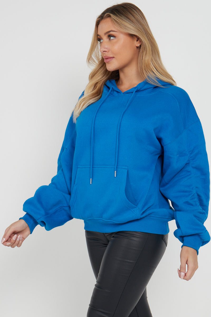 Ruched Sleeve Hooded Sweatshirt - Kora - Storm Desire