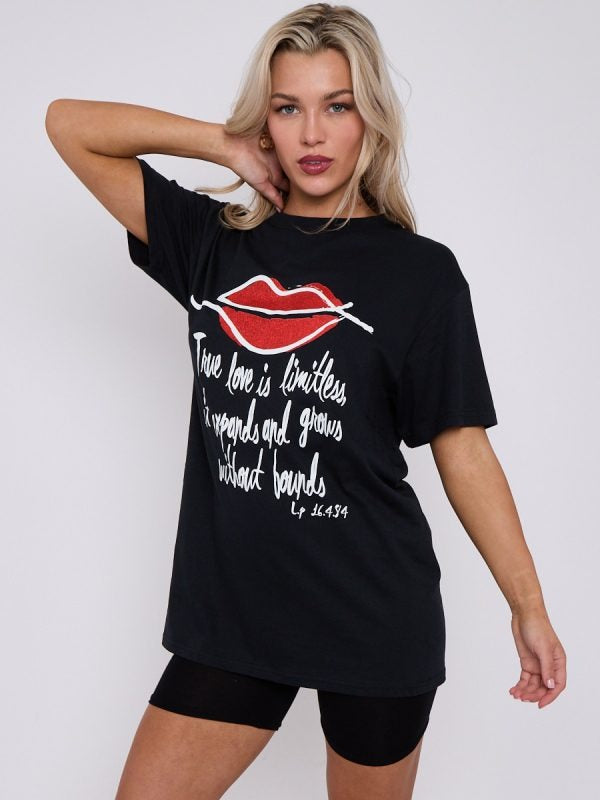 Black True Love Printed T-Shirt - Sloane - Storm Desire