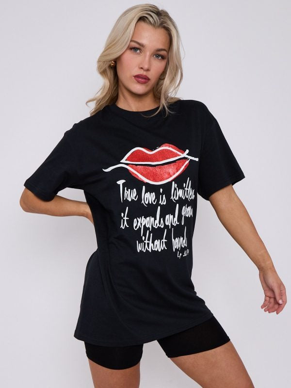 Black True Love Printed T-Shirt - Sloane - Storm Desire