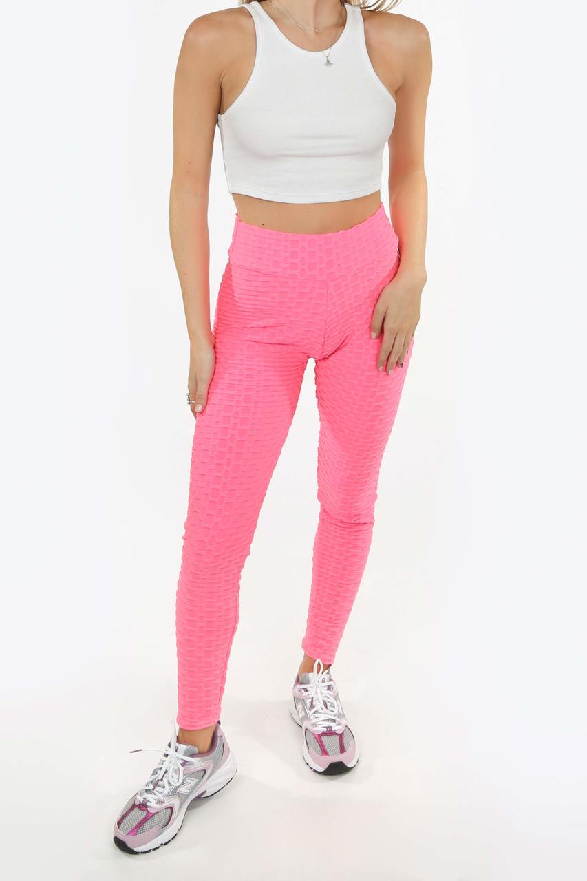 Neon Pink Ruched Textured Active leggings - Daniella – Storm Desire