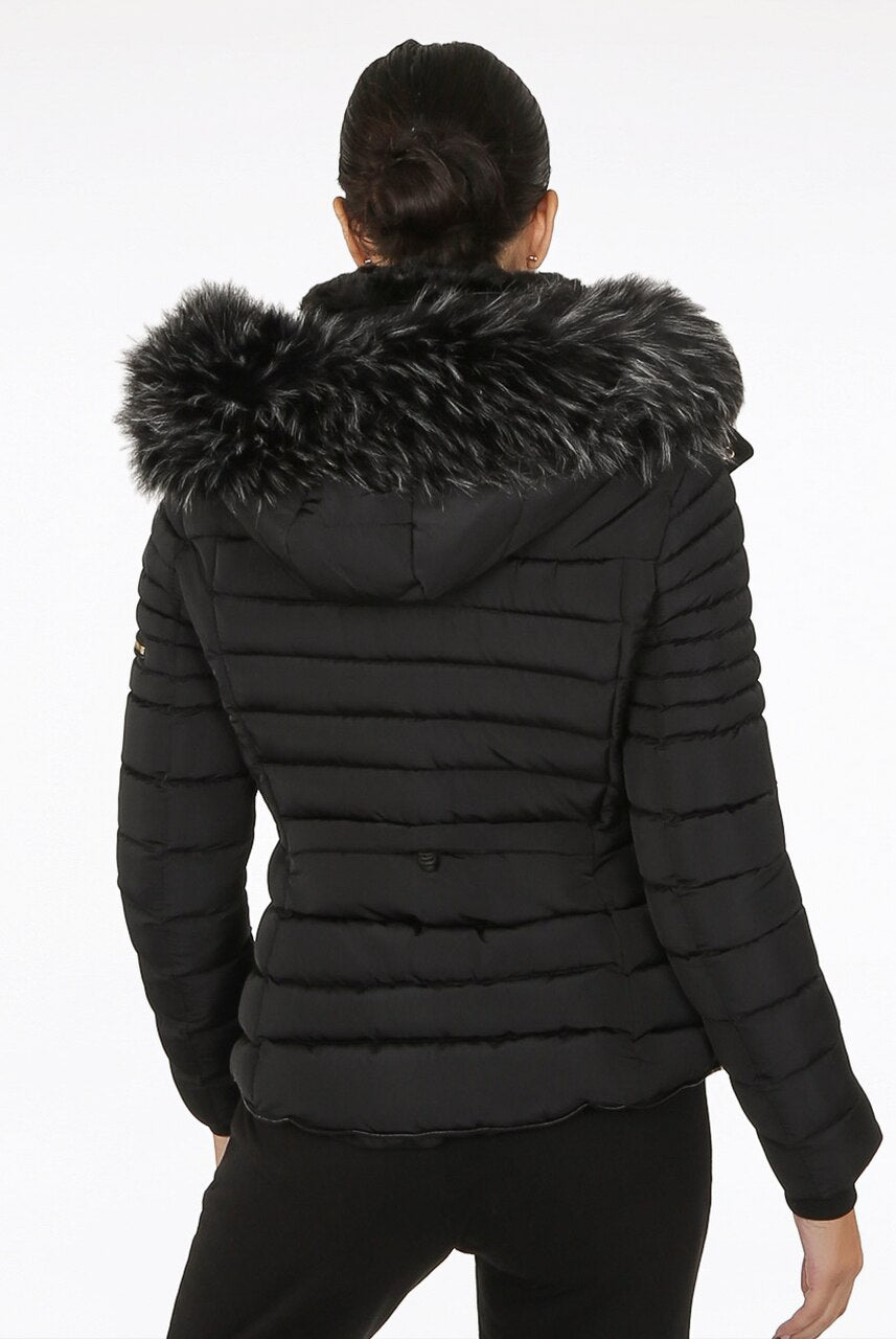 Black Faux Fur Hood Puffer Jacket - Acadia - Storm Desire